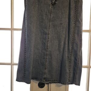 Avenue Denim A-Line Skirt in Medium Blue with Stud Trim